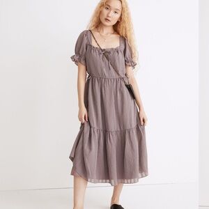 Madewell Square-Neck Tiered Midi Dress in Textured Seersuckers- Small